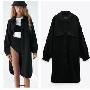 Zara Long Overshirt Jacket Black Size S